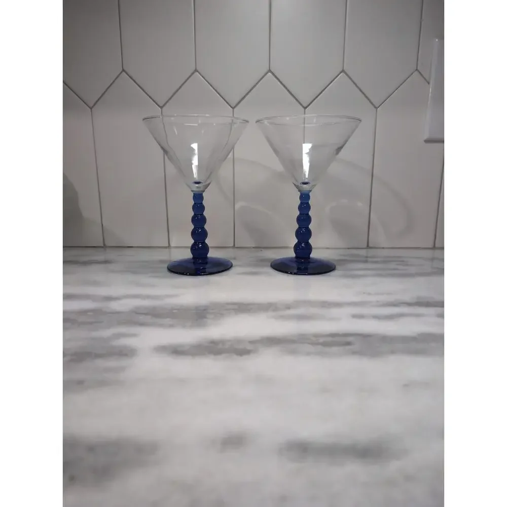 Libbey Metropolis Cobalt Blue Margarita Glasses, Set Of 2, Ball Stem Glassware - Picture 1 of 9